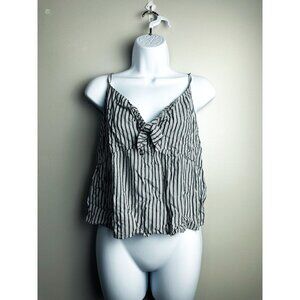 Hollister Cropped Peplum Tie Tank Top Gray White Stripe V Neck Womens Medium